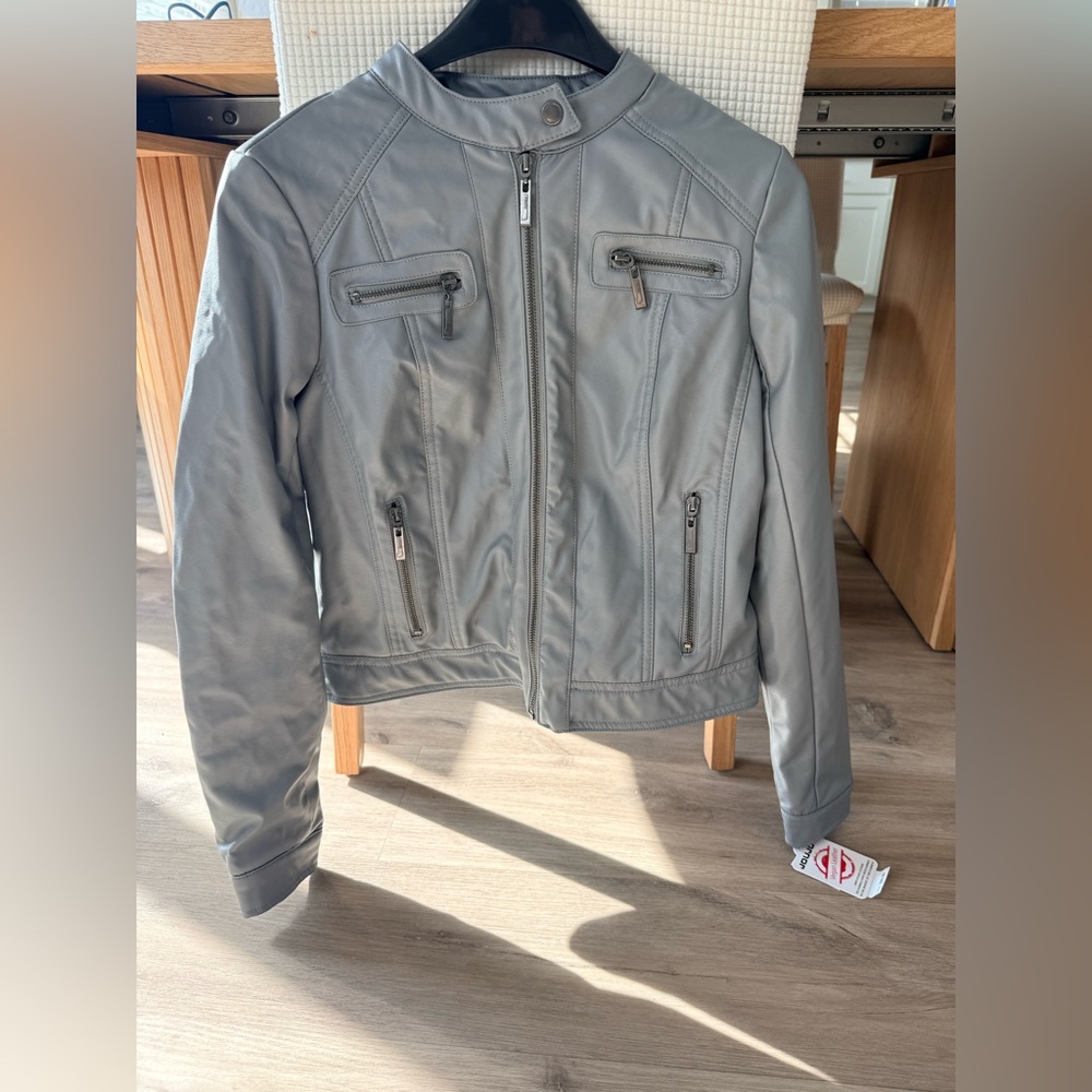 Jou Jou Light Gray Leather Moto Jacket